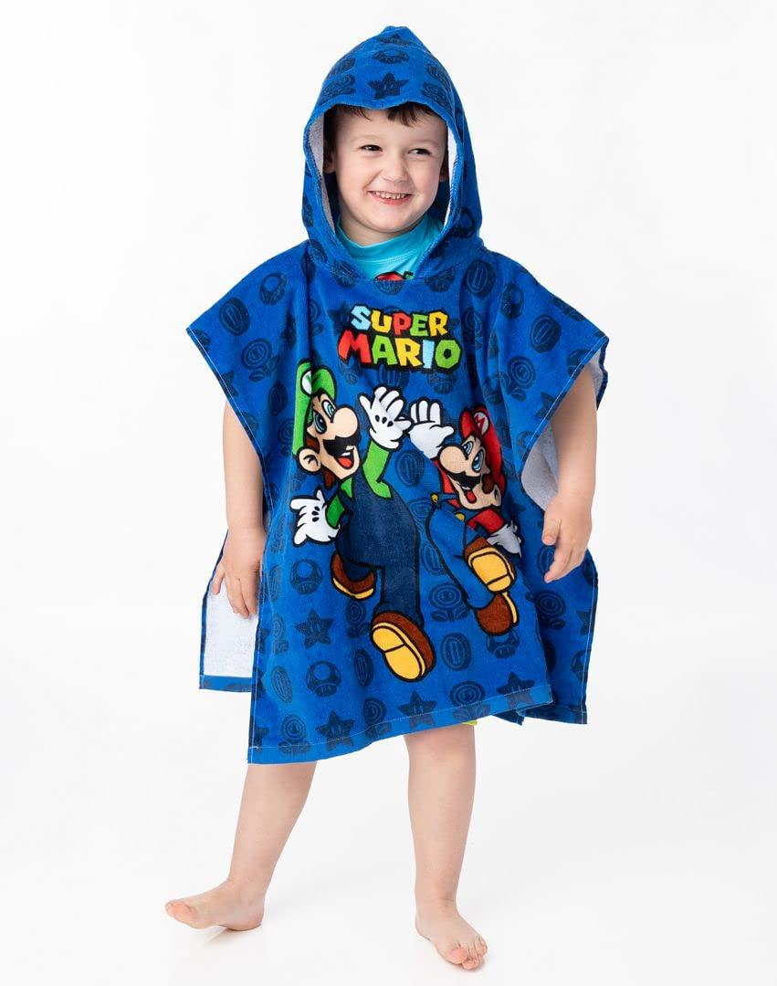 Super Mario Super Mario Kids Towel Poncho | Boys Game Characters Mario Brothers Bath Towel | Luigi & Mario Star Blue Changing Robe