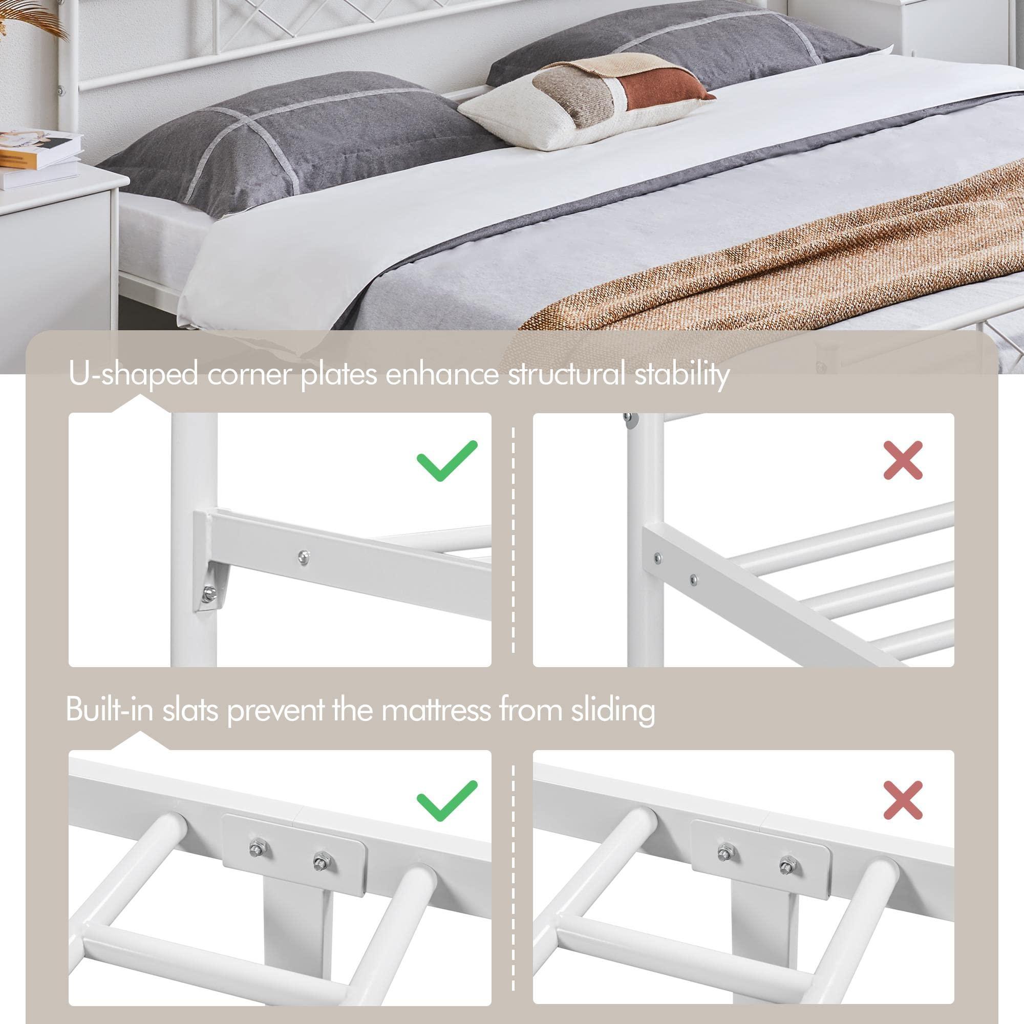 Yaheetech Yaheetech Metal Platform King Bed Frame Mattress Foundation with Headboard and Footboard No Box Spring Needed Under Bed Storage Steel Slats White