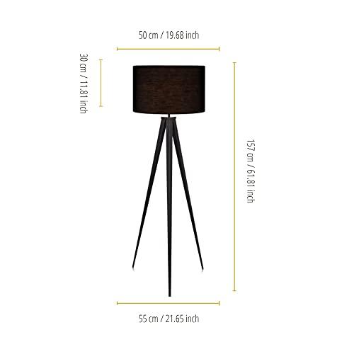 Teamson Home Versanora Romanza Modern LED Tripod Floor Lamp Tall Standing Light with Drum Shade Metal Legs for Living Room Study Reading Bedroom Home Office, 60 inch Height, Matte Black
