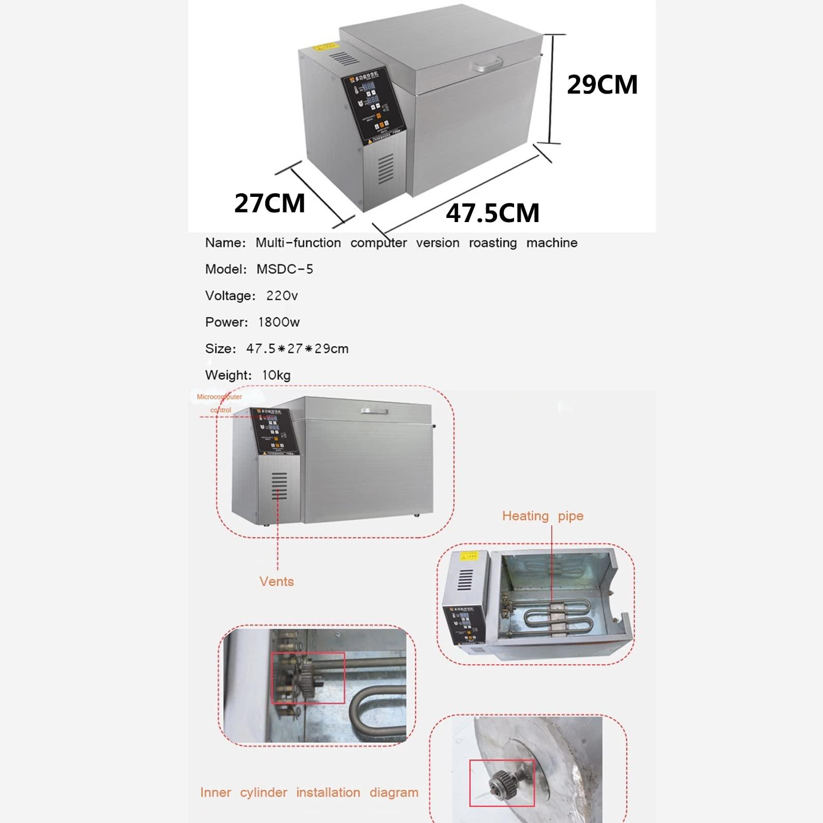 HDGTDR3SS2865SSSSTT 2500G Electric Coffee Bean Roaster Machine Timing & Temperature Adjustable Stainless Steel Coffee Beans Roasting Machine for Baking Coffee,Chestnut, Peanuts, Grain