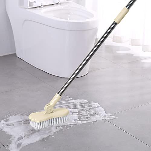 LandHope LandHope Long Handled Scrub Brush Rotatable Brush Head Floor Brush Scrubber Adjustable Poles Small Shower Tile Grout Scrubber Cleaning Brush for Bathroom Bathtub Kitchen Balcony Wall Deck - Beige
