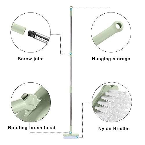 LandHope LandHope Long Handle Scrub Brush Rotatable Brush Head Floor Brush Scrubber Adjustable Poles Small Shower Tile Grout Scrubber Cleaning Brush for Bathroom Bathtub Kitchen Balcony Wall Deck Green