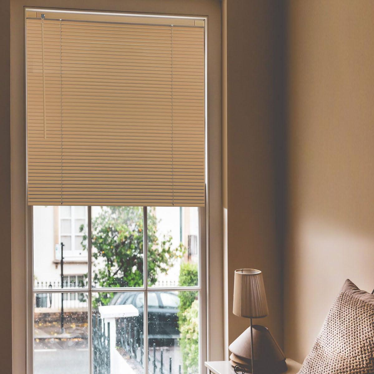 getopblinds Cordless Venetian Horizontal Blinds No Drill No Tools Blinds for Window Treatment Custom 1" Slat Aluminum Shutter Blinds Window Shade for Privacy Light Control, Easy to Install, 47 1/2"W x 36"L, Brown