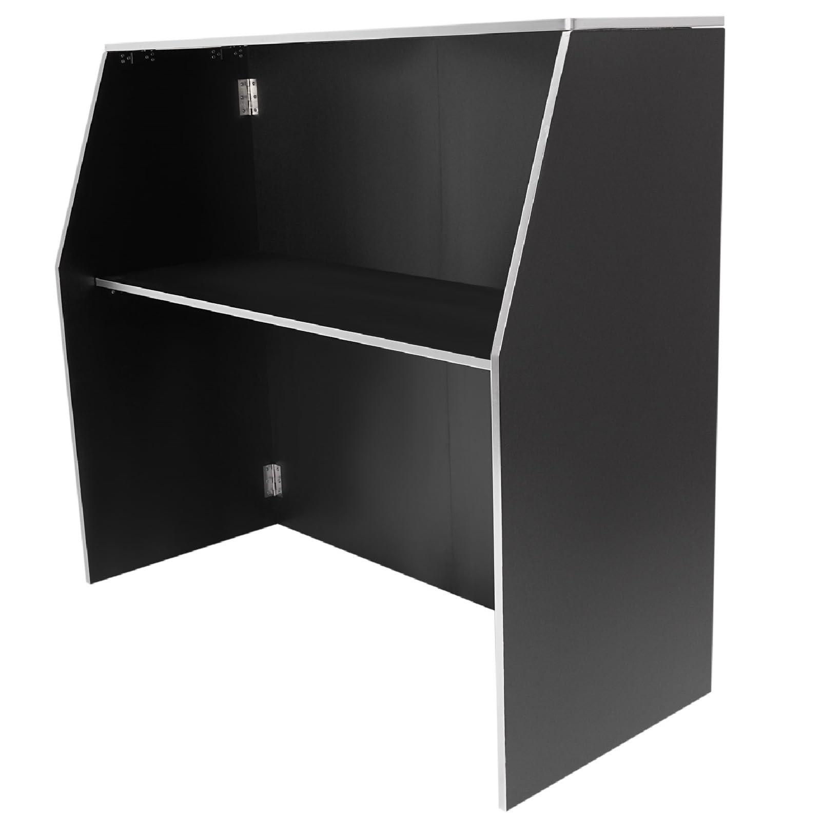 Pinelicorn Pinelicorn 4\' Folding Portable Event Bar with Top and Middle Shelves, Portable Bar Cabinet Mobile Bartender Station Mobile Laminate Foldable Bar Table for Parties and Events (Frosted Black)