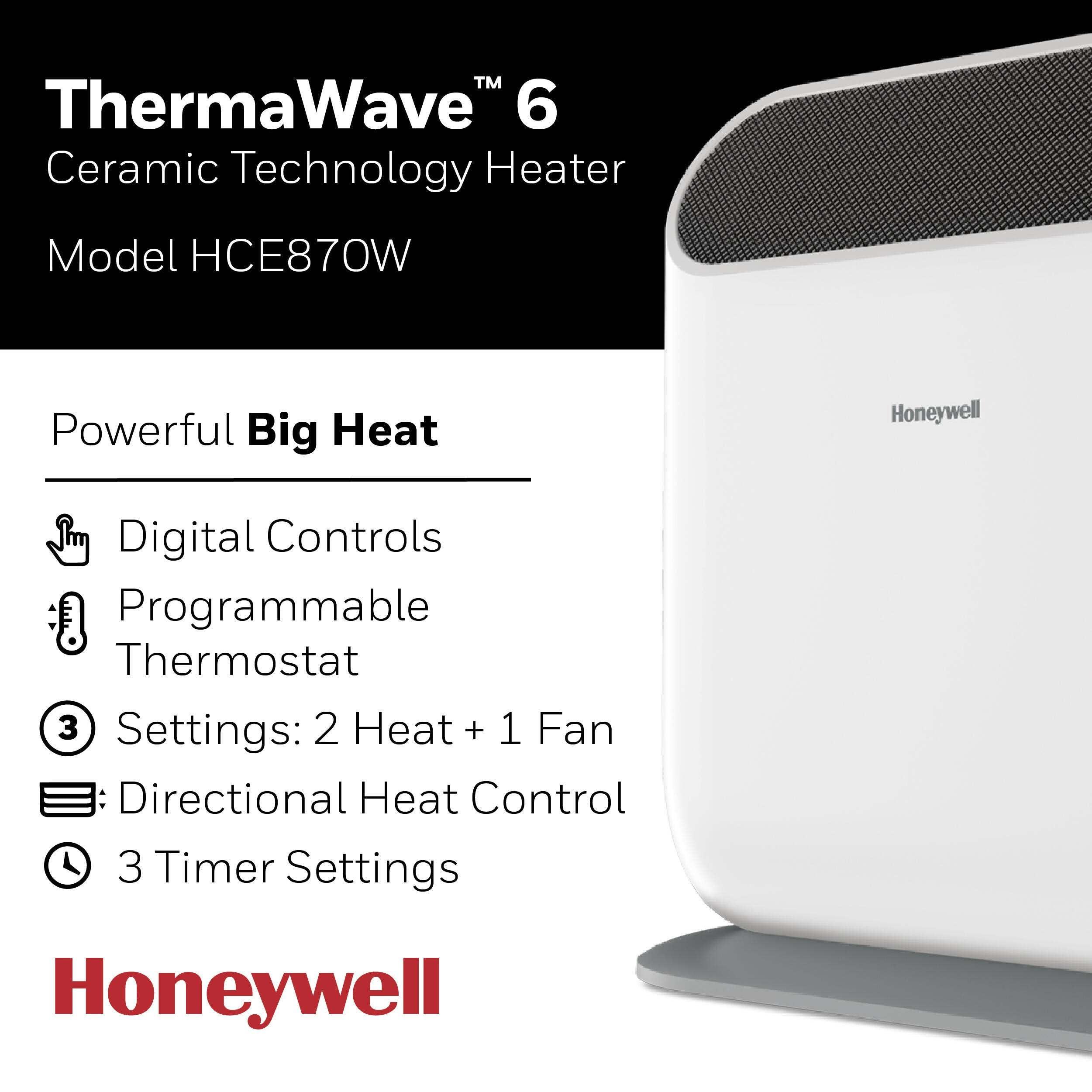 Honeywell Honeywell ThermaWave 6 Ceramic Technology Space Heater, White Ceramic Heater with Programmable Thermostat