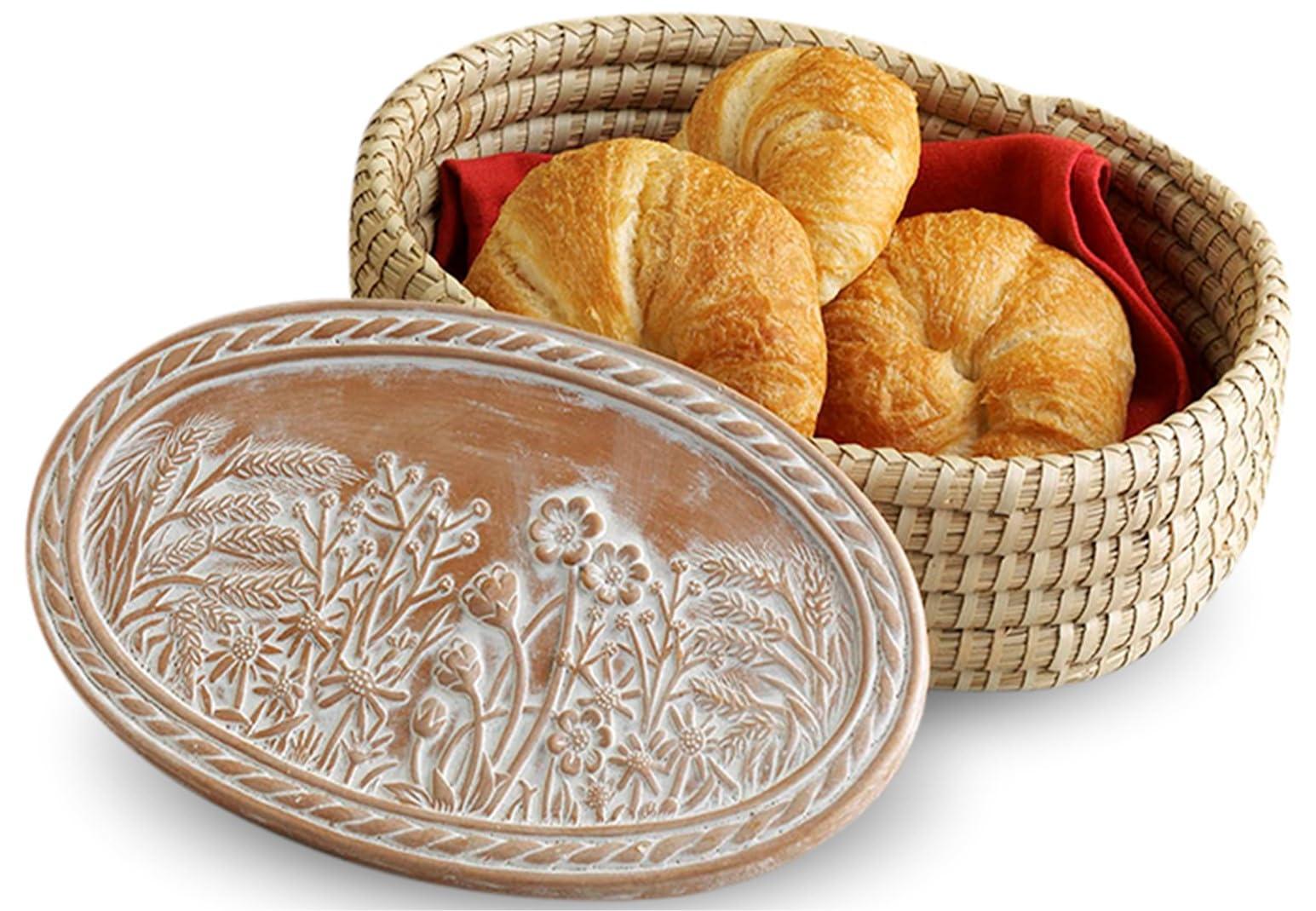 HofArtisan Bread Warmer Basket with Stone - Bread Baskets for Serving Rolls Warming Tortilla, Gift for Bakers Sourdough, Hostess Gifts New Home, Mom Dad Birthday