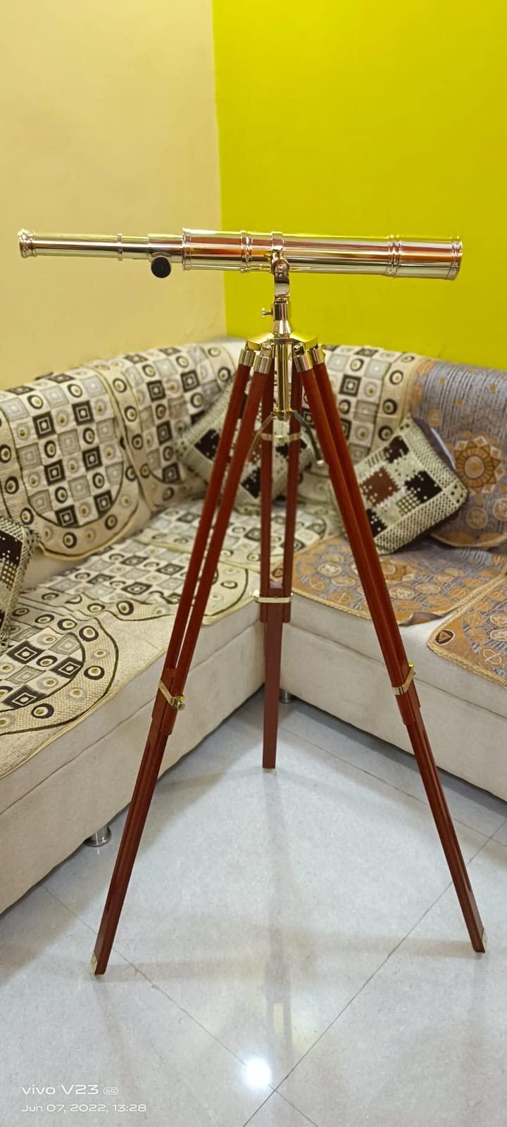 Generic Maritime Brass Antique Designer Telescope Brown Tripod Solid Wood Retro Brass Telescope New Handmade - Antique Collectibles