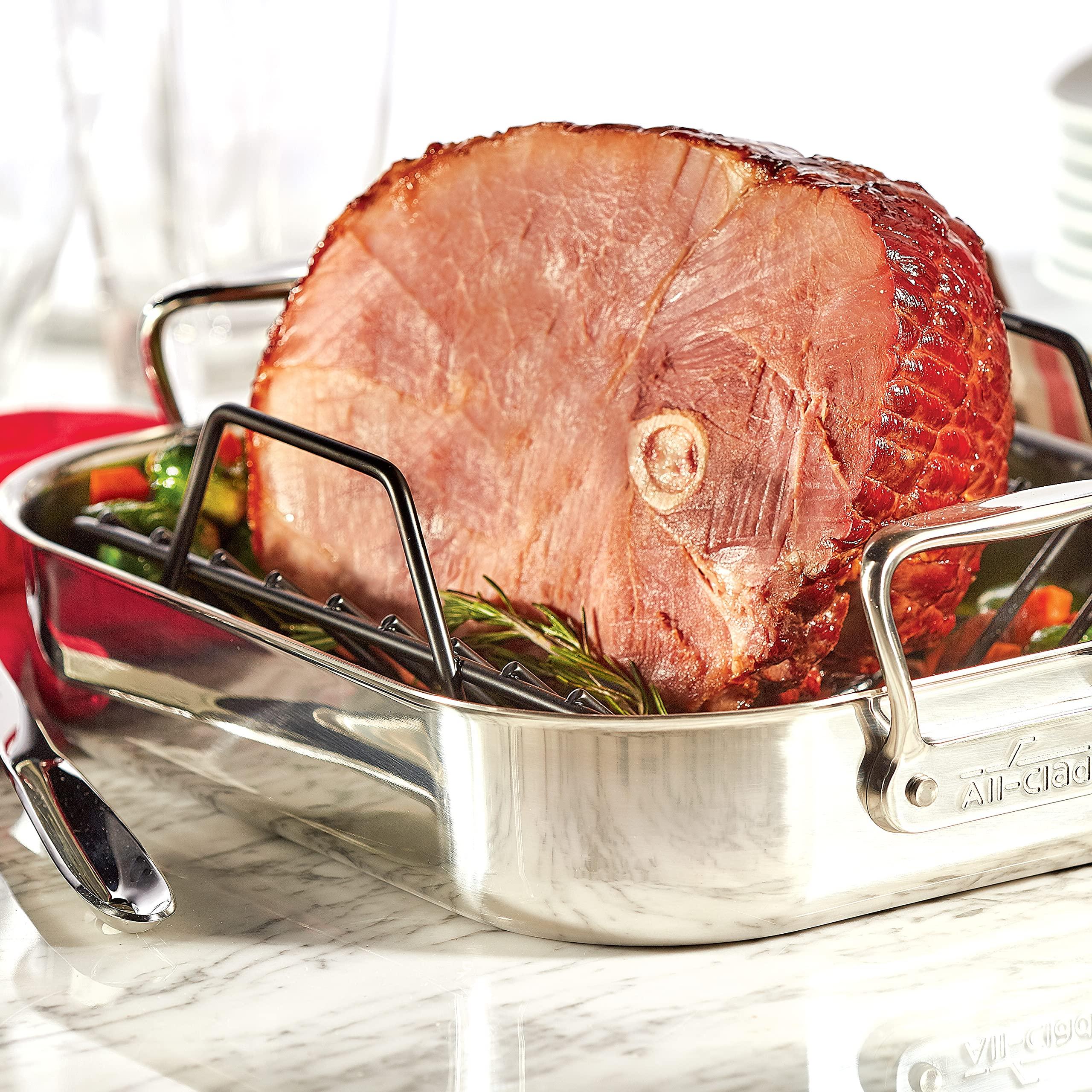 All-Clad All-Clad Specialty Stainless Steel Roaster with Nonstick Rack 11x14 Inch Oven Broiler Safe 600F Roaster Pan, Pots and Pans, Bakeware, Silver