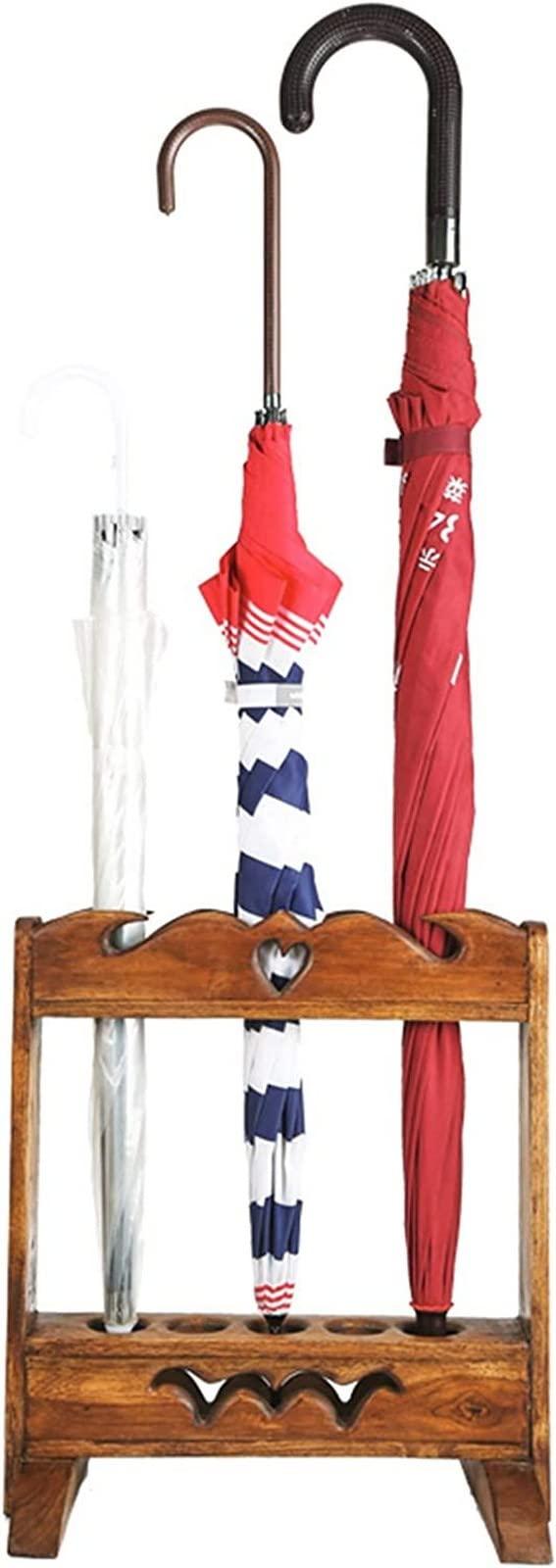 QHCS Umbrella Stand Umbrella Holder Rack Woodcarving Umbrella Stand, Retro Style Solid Wood Came/Walking Stick Holder Umbrella Organizer for Log Cabin, Holds 5 Long Umbrellas Umbrella Rack
