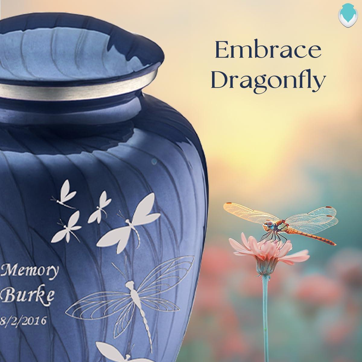 GetUrns Geturns Embrace Small Personalized Dragonfly Cremation Urns for Human Ashes I Pearl Cobalt Blue Funeral Urn for Women and Men I 44 lbs