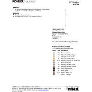 Kohler SHOWER SLIDEBAR, 30\"