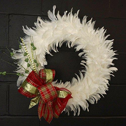 ZUCKER ZUCKER White Goose Feather Christmas Wreath - 24\" Shiny Farmhouse Autumn or Fall Dcor