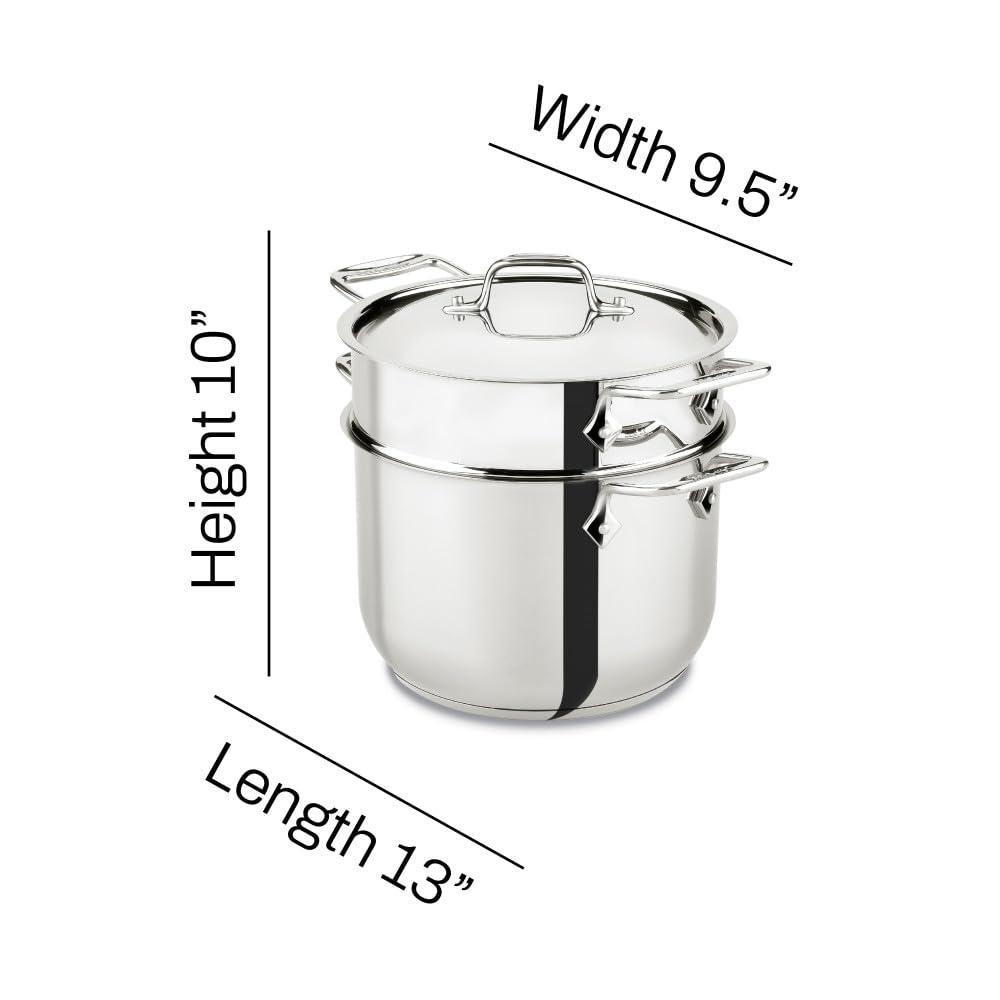 All-Clad All-Clad Specialty Stainless Steel Stockpot, Multi-Pot with Strainer 3 Piece, 6 Quart Induction Oven Broiler Safe 500F Strainer, Pasta Strainer with Handle, Pots and Pans Silver