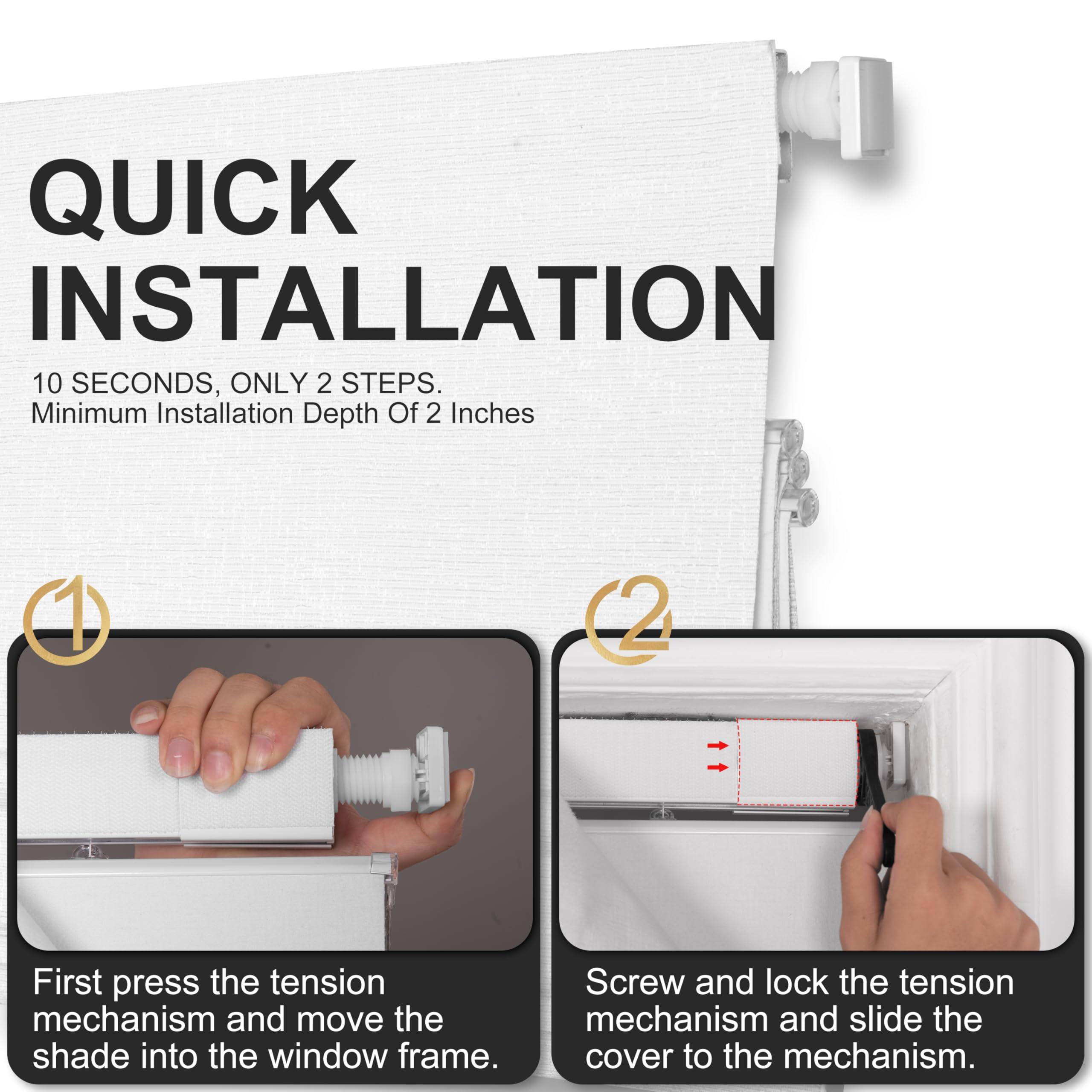 BERISSA BERISSA No Tool No Drill Blackout Roman Shades for Windows,Cordless Roman Blinds,Room Darkening Shades,Pull Down Window Shades for Home Office.Easy to Install.SY Light Brown.37 W x 76" H