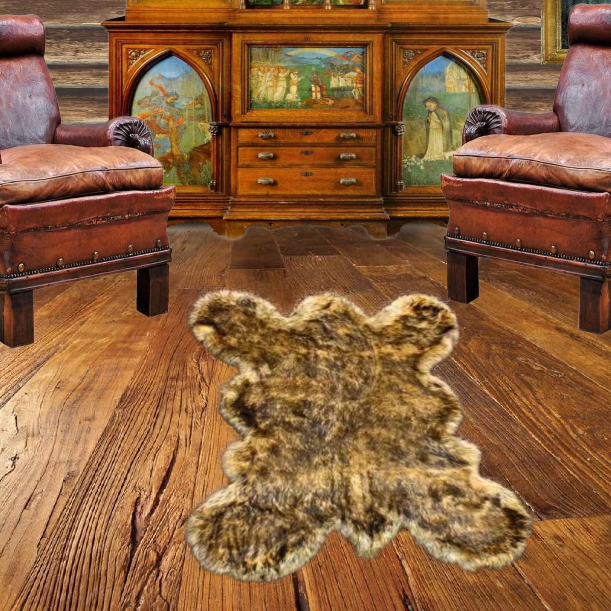 Fur Accents Fur Accents Plush Shag Golden Wolf, Grizzly Bear, Faux Fur Bear Skin Rug, Carpet, Hide, Pelt, Animal Pelt, Accent Rug, Luxury Soft, Hand Made USA, (5'x7')