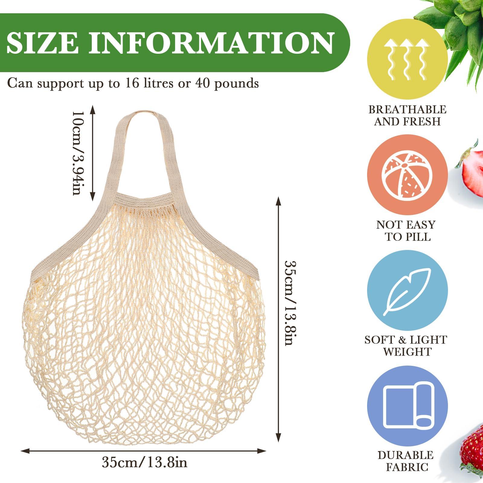 Woanger Woanger 24 Pcs Reusable Cotton Mesh Produce Shopping Bags Washable Grocery Bag Net Portable Fruit and Vegetable Bag Cotton String Bags Long Handle Net Tote Organizer (Short Handle)