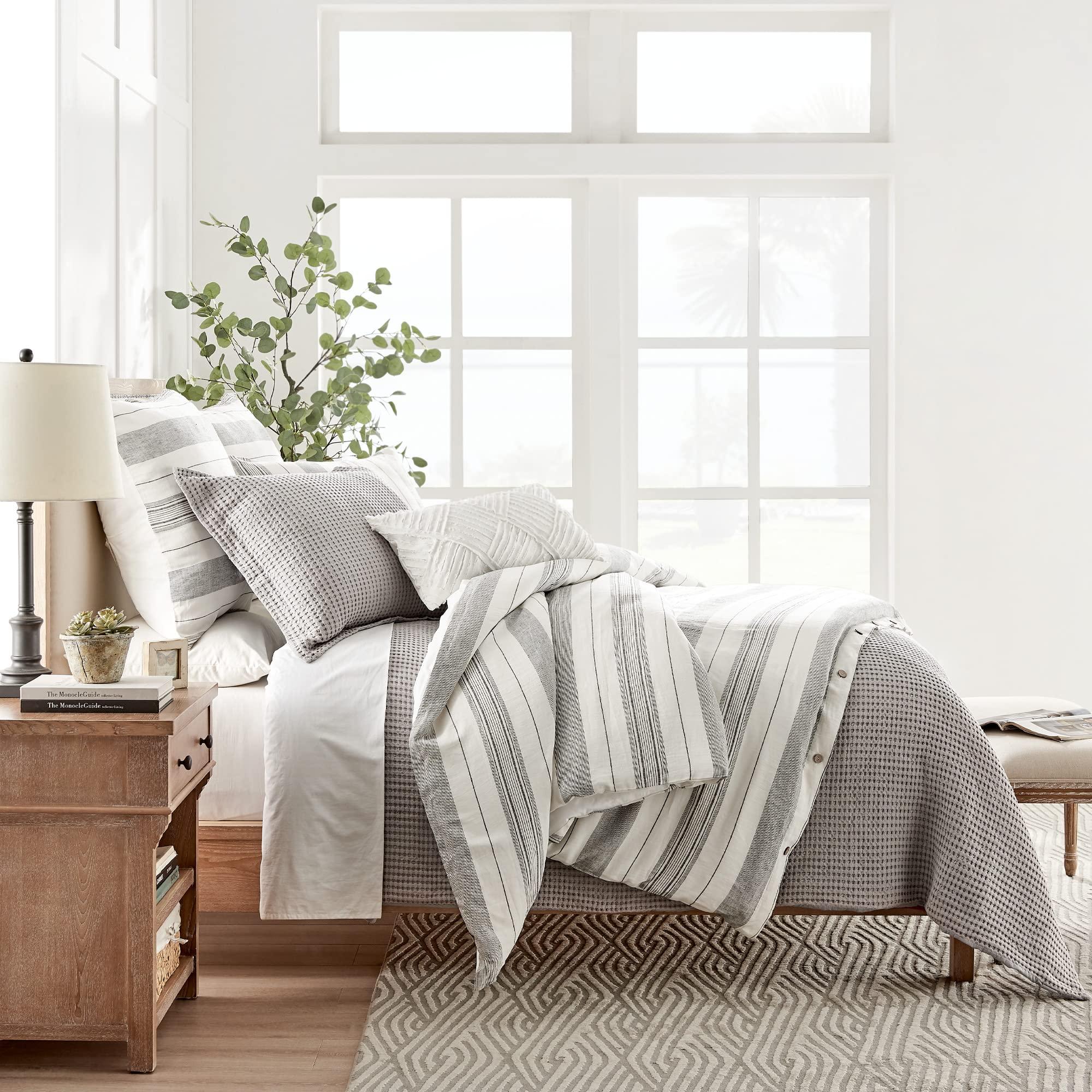 Levtex Home Levtex Home - Monroe Stripe Comforter Set - King Comforter + Two King Pillow Cases - Grey, White, and Charcoal - Striped - Comforter (106 x 94in.) and Pillow Case (36 x 20in.) - Cotton