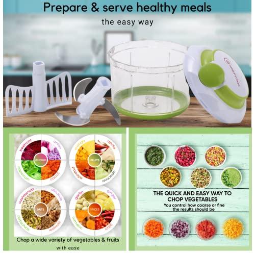 Brieftons Brieftons QuickPull Manual Food Chopper: Large 4-Cup Powerful Hand Pull Chopper/Mincer/Mixer Blender to Chop Onion, Garlic, Vegetables, Fruits, Herbs for Salsa, Salad, Pesto, Puree, Indian Cooking