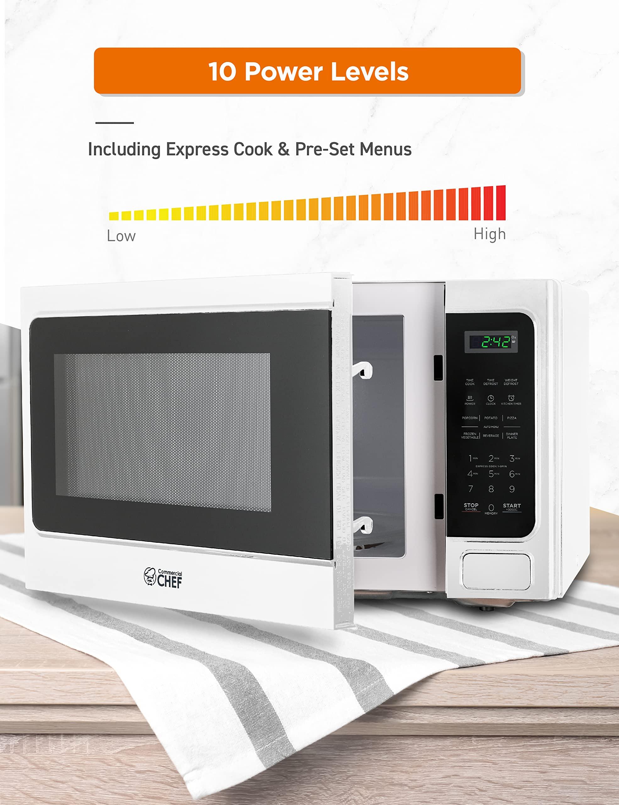 Commercial CHEF COMMERCIAL CHEF Microwave 1.3 Cu Ft with 10 Power Levels, Microwave with Push Button Door Lock, 1000W Countertop Microwave with Timer and Digital Controls, White