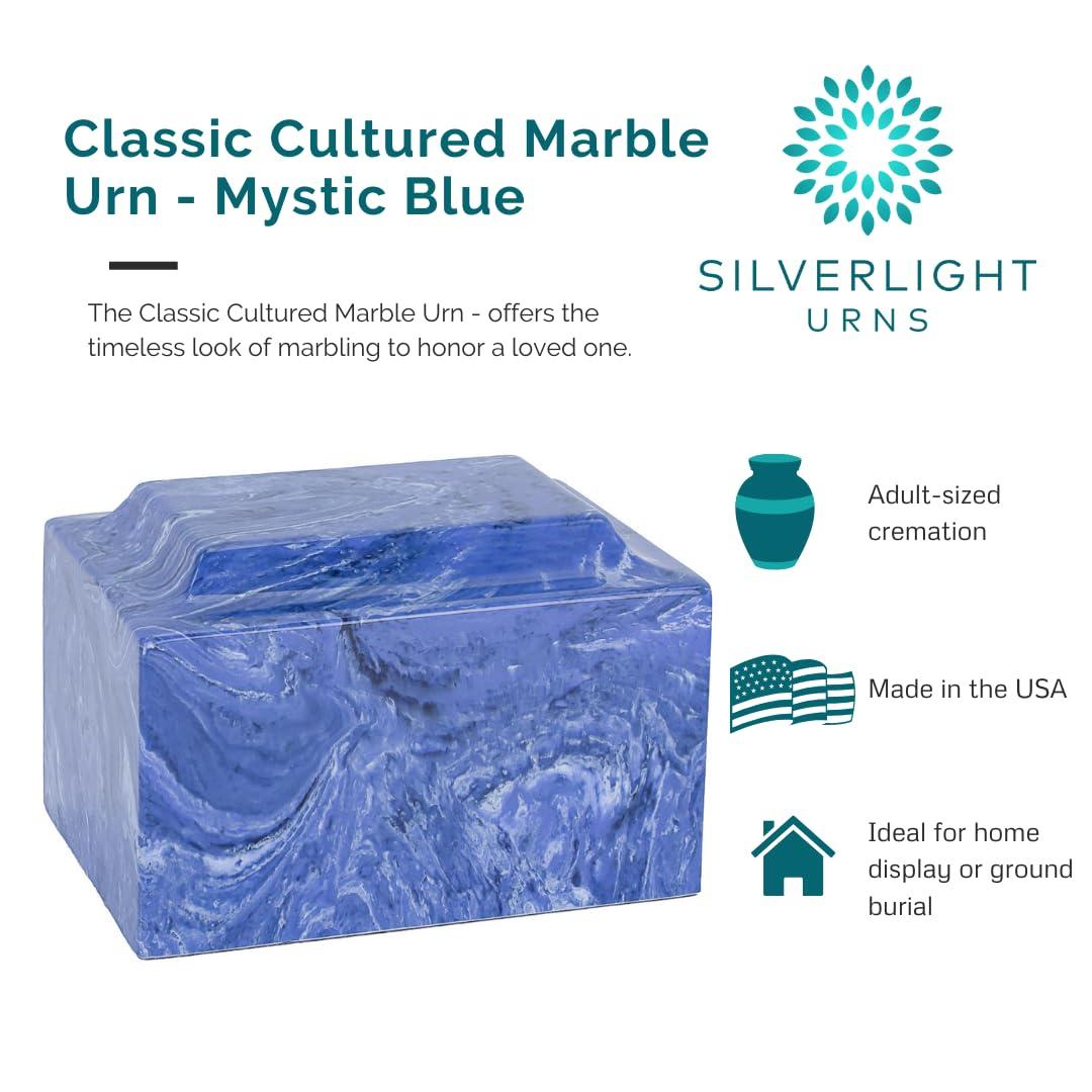 Silverlight Urns Emerald Classic Cultured Marble Cremation Urn for Ashes, Green, Adult Sized Urn for Human Ashes, Ground Burial, Home Memorial and Funeral Cremation Urn