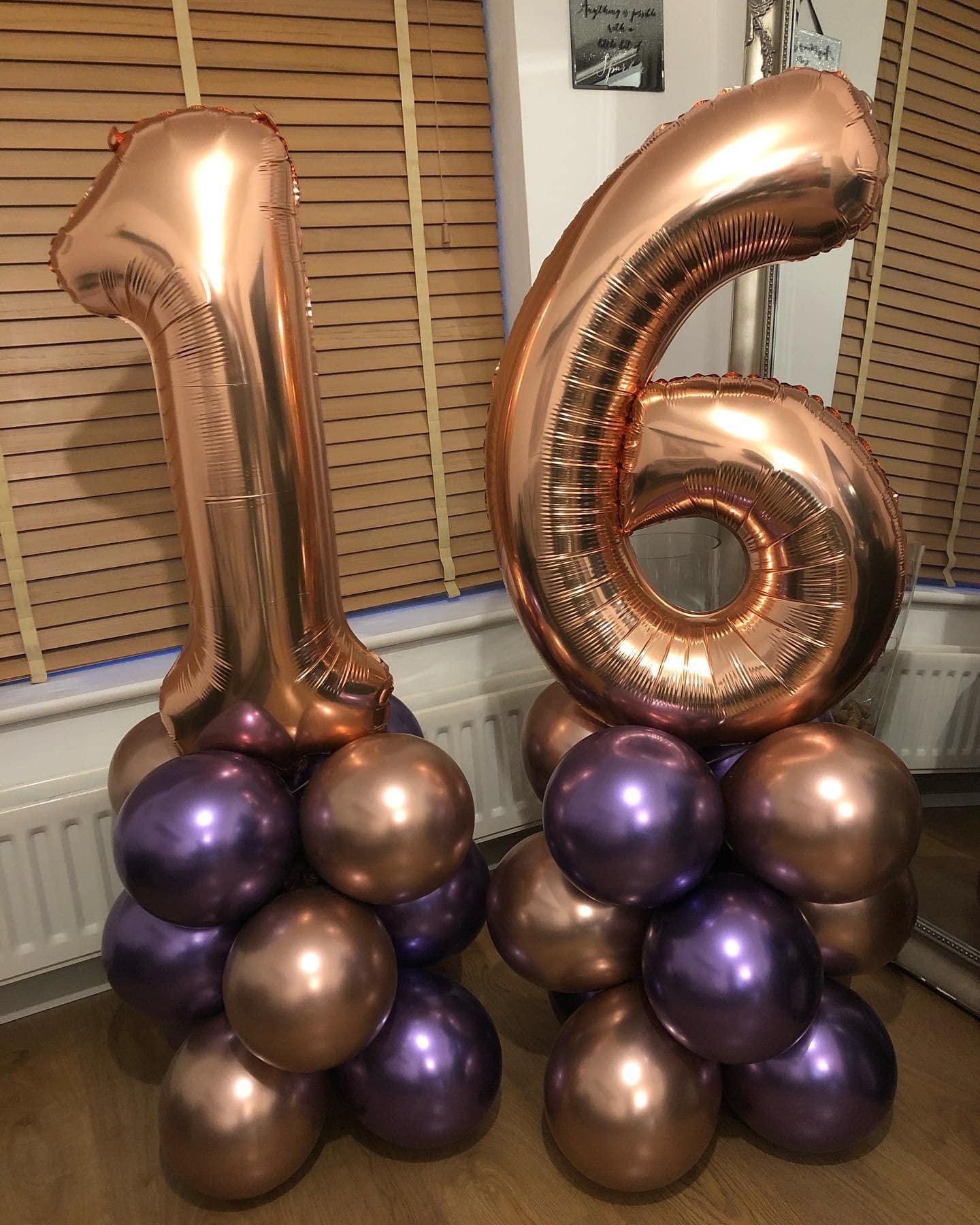 LHOAVWE 40 Inch Rose Gold 16 Number Balloons Giant Jumbo Huge 16 61 Foil Mylar Helium Number Digital Balloons Rose Gold Birthday Mylar Digital Balloons 16th Birthday Anniversary Events Party Decorations