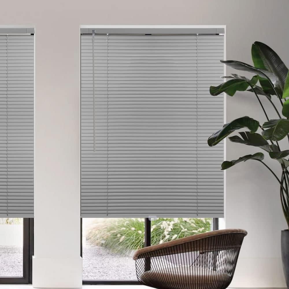 Amingrui Horizontal Window Blinds -No Drill Cordless, Light Filtering 1'' Shades for Windows, Easy-Install Grey Aluminum Blinds. Good for Kitchen, Bathroom, Bedroom-44 W x 50" H,Custom Size (Wide 12"~60")