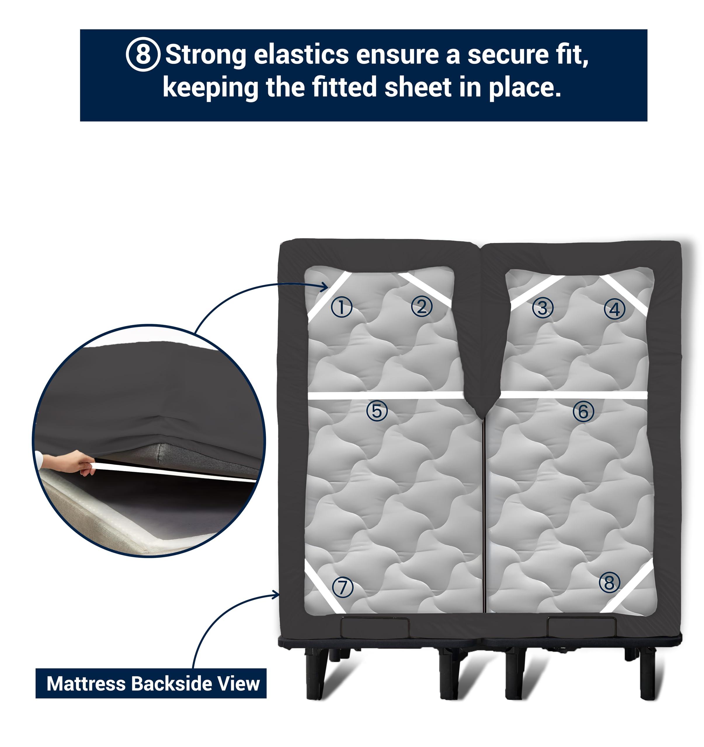 SGI bedding SGI bedding 34\" Cal King Split Top Flex Head Sheet 100% Egyptian Cotton Sheet Set 1000 Thread Count Flex Top Sheet for Adjustable Bed 4Pc Sheet Set 18\" Deep Pocket for Sleep Number Bed - Dark Gray