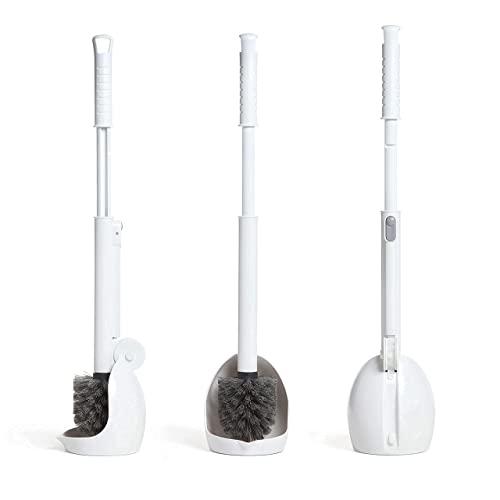 ELYPRO ELYPRO Drip-Free Toilet Brush with Holder - Hygienic White Bathroom Bowl Cleaner, Portable Scrubber with Unique No-Drip Caddy, Ideal for Home, RV, Boat