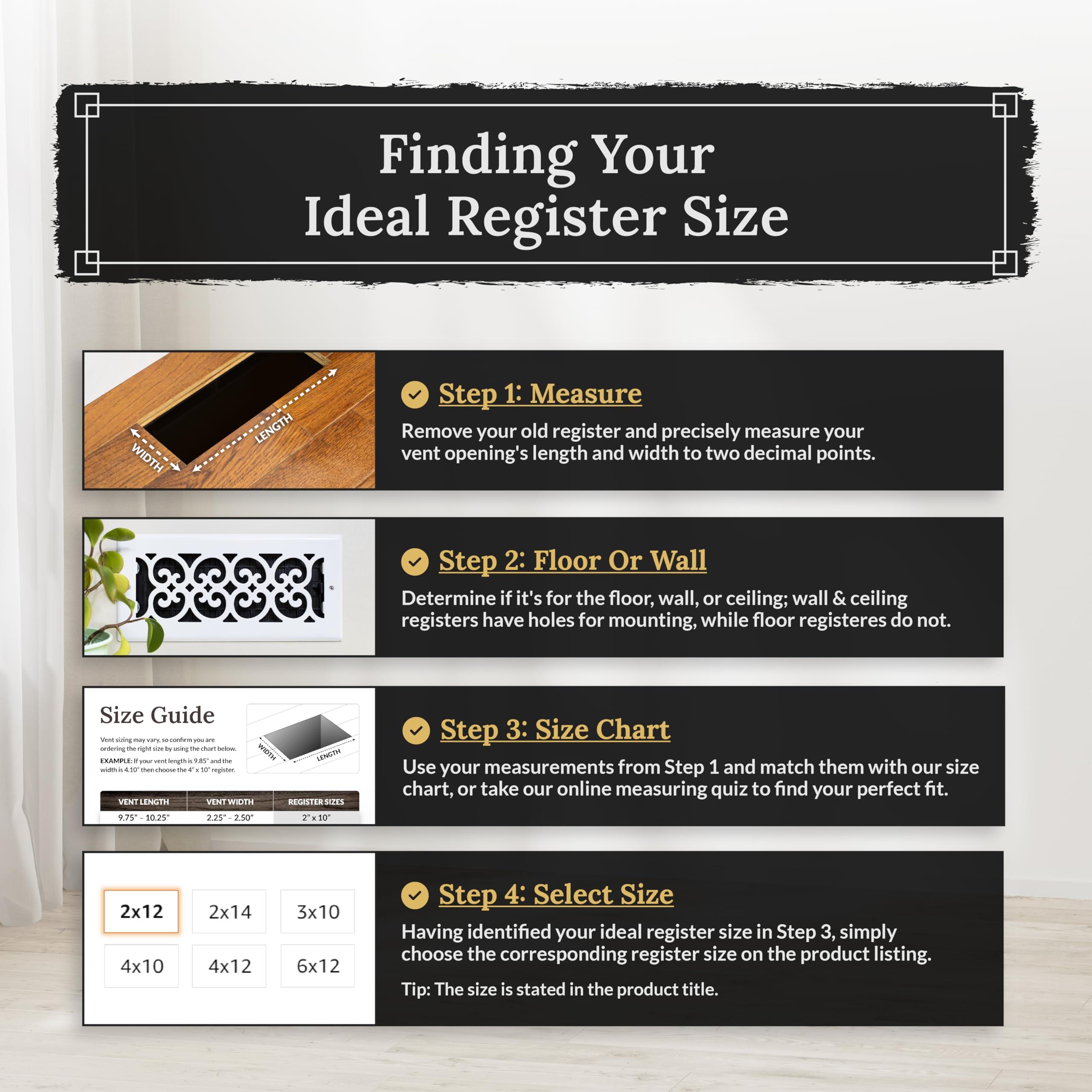 Decor Grates Decor Grates ST410 Scroll Design Floor Register, 4x10 Inches, Textured Black