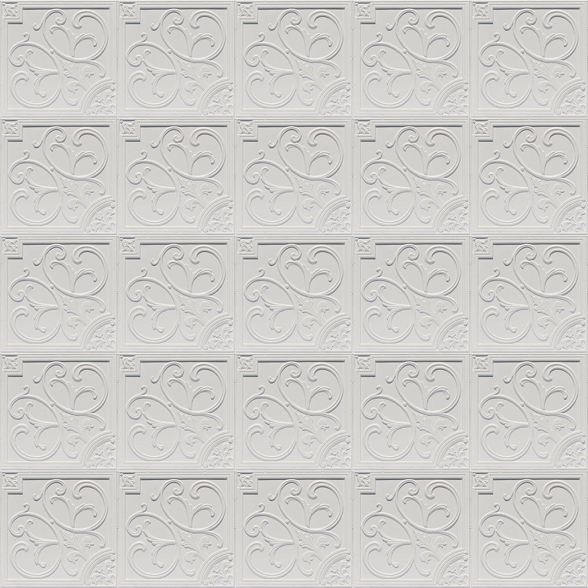 Euro-Deco Euro-Deco Decorative Ceiling Tiles Tin Look PVC 2\'x2\' 24\"x24\" Drop in Glue Up Pack of 30 - D2041 (White Matte)