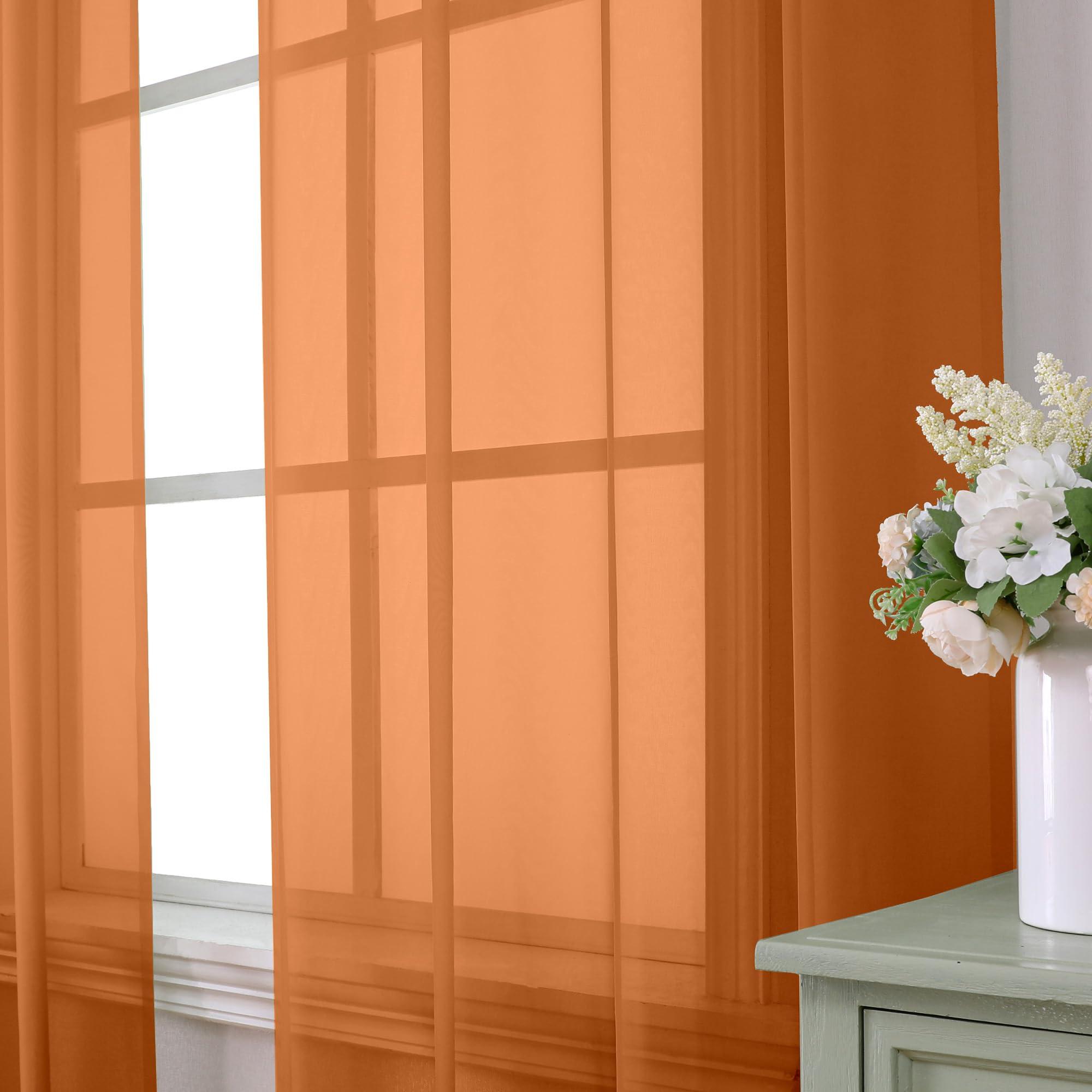 Aiyufeng Aiyufeng Orange Sheer Curtains 90 Inches Long 2 Panels Set, Light Filtering Soft Airy Voile Rod Pocket Orange Sheer Window Drapes for Bedroom Living Room, Each 42Wx90L Inches