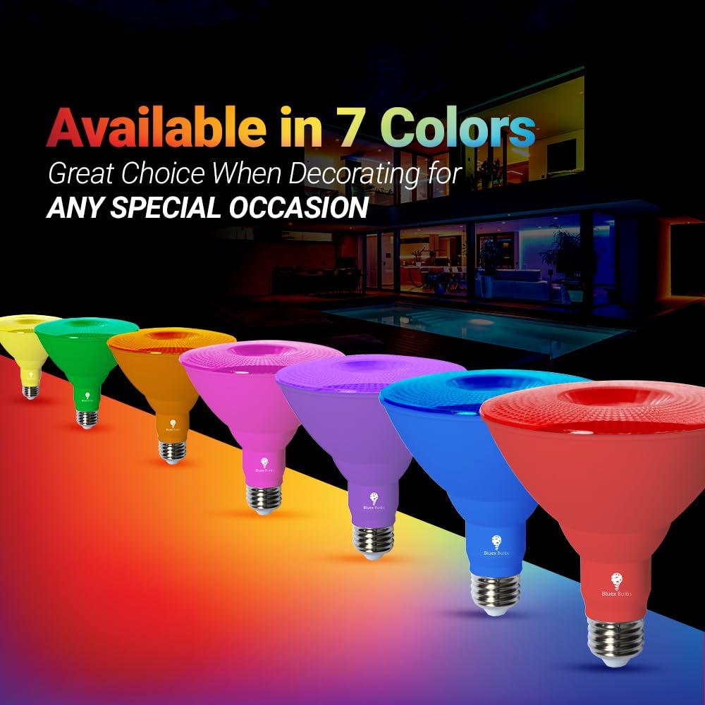Bluex Bulbs Bluex Bulbs 2 Pack BlueX LED Par38 Flood Blue Light Bulb - 18W (120Watt Equivalent) - Damp Rated Dimmable - E26 Base Red LED Lights