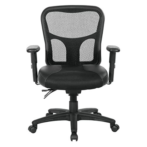 Office Star Office Star ProGrid Breathable High Back Manager's Chair with Leather and Mesh Seat, Adjustable Height and Arms, Dual Function Control, and 360 Degree Swivel, Black