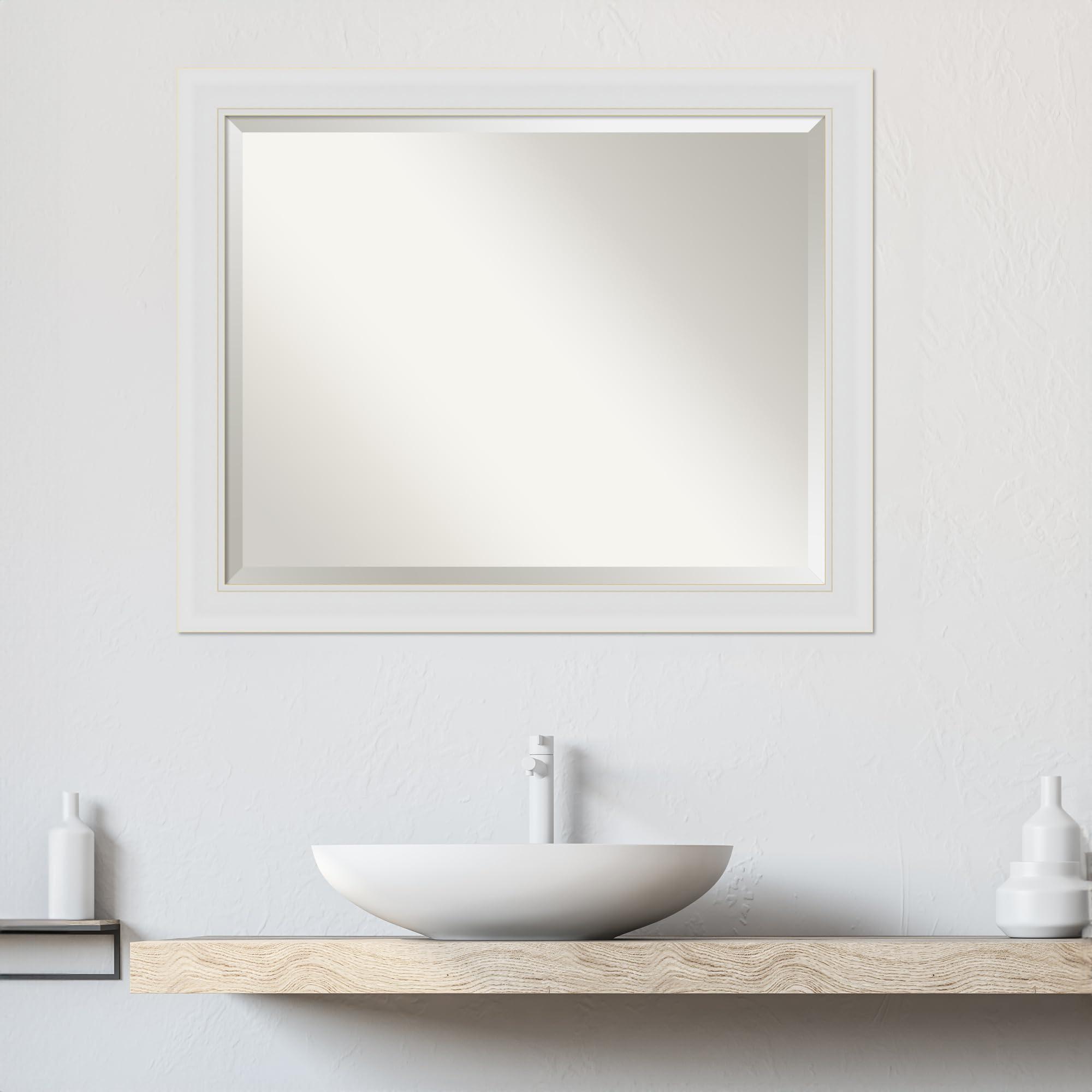 Amanti Art Amanti Art Flair Soft White Wall Mirror, 32 x 26 in., Bathroom Mirror with Premium Beveled Glass, Home and Commercial Use, Assembled in USA