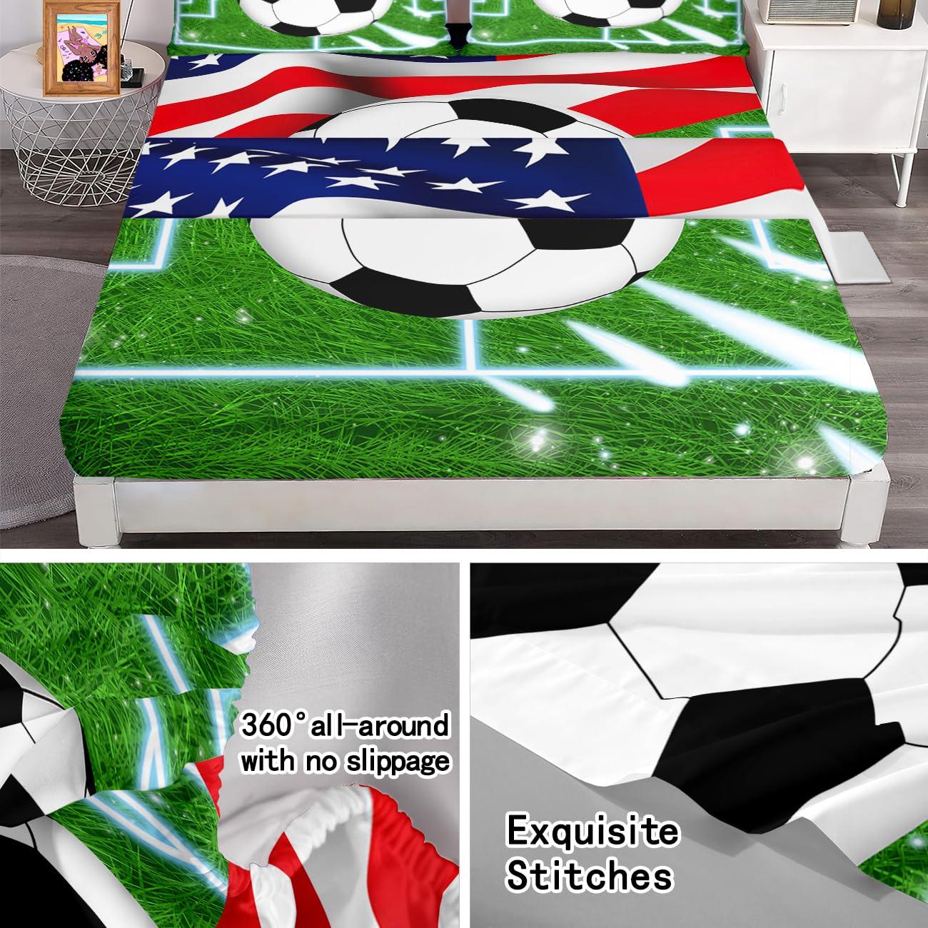 WJLBKGU WJLBKGU Soccer Sheets 4PCS Queen Size Bed Sheets, Sports Bedding Sets for Boys Kids Football Bedding Soccer Sheets, Kids Sheets Queen Bed Sheets Set, 1 Flat Sheet + 1 Fitted Sheet + 1 Pillowcases