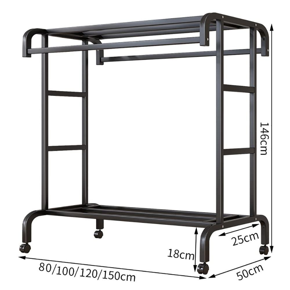 SGUM-LKSR Clothes Rack on Wheels, Double-Rail Metal Garment Rack, Multifunctional Freestanding Clothing Rack Rail with Storage Shelf for Hanging Clothes/D/100 * 50 * 150Cm (D 80*50*150Cm)