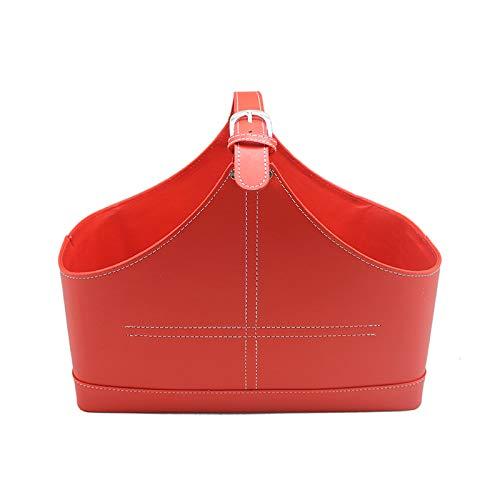 Viewlite Gift Basket Leather Storage Basket,MDF Structure Wine Flowers Fruits Magazine Holder Rack/Bins,with Top Handle for Holiday Presents Gifts Display (Middle, Red)
