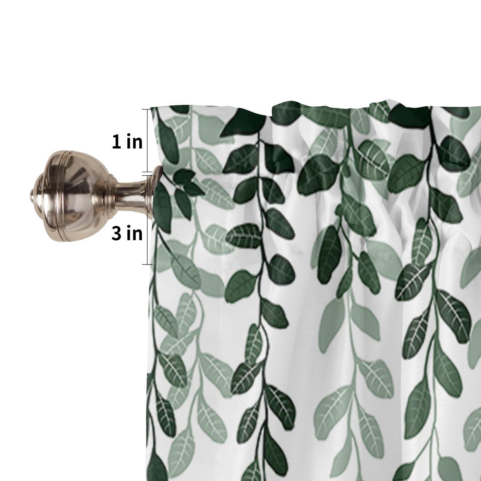 Onekaccu Onekaccu Kitchen Curtains Valances for Windows, Sage Green Leaves Valance Curtains Rod Pocket Short Curtains for Living Room Bedroom Small Window Treatment Seaonal Botanical Silhouette 60\"x18\"