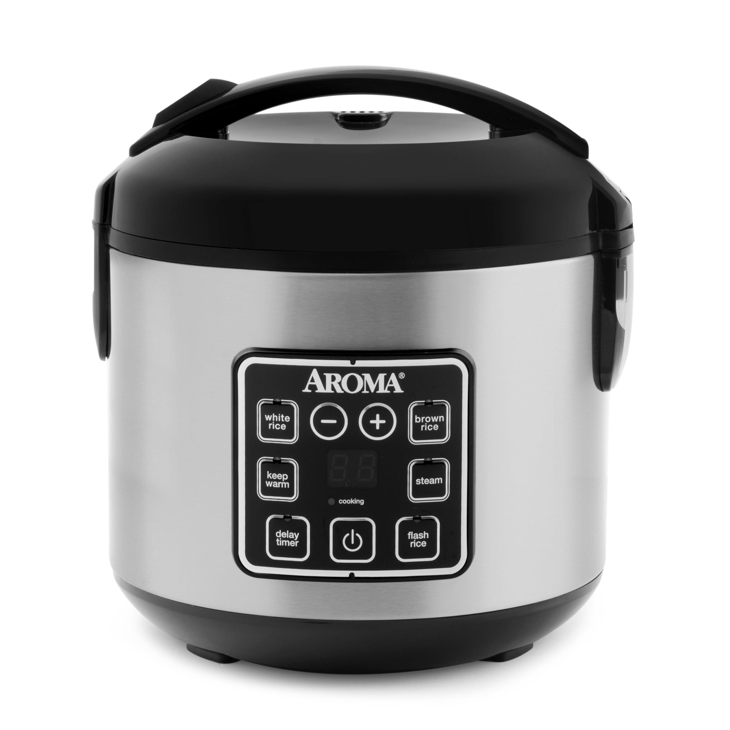AROMA AROMA Digital Rice Cooker, 4-Cup (Uncooked) / 8-Cup (Cooked), Steamer, Grain Cooker, Multicooker, 2 Qt, Stainless Steel Exterior, ARC-914SBD