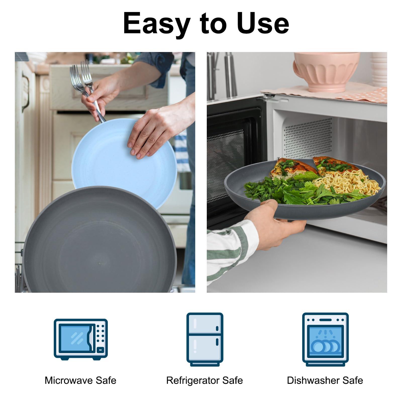 uxcell uxcell 12Pcs Plastic Plates Set, 8 Inch Unbreakable Dinner Plates Set Plastic Plates Reusable Dishwasher & Microwave Safe for Restaurants Kitchen Food Outdoor Camping, Black