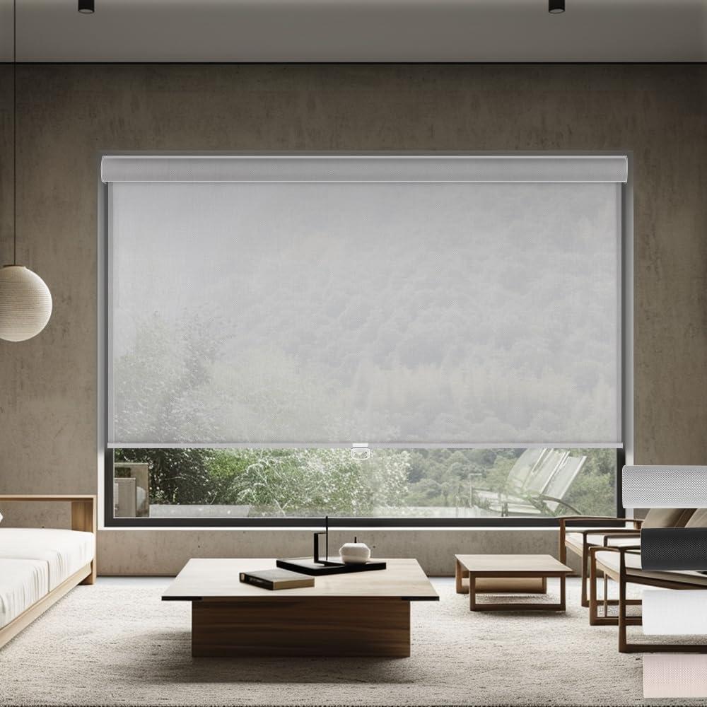 Sulugood Sulugood Light Filtering Roller Shades for Windows Cordless Solar Roller Blinds 10% Openness with Cassette Valance Room Darkening & Heat Insulated Window Shades for Home Office,Grey,61" W x 84" H