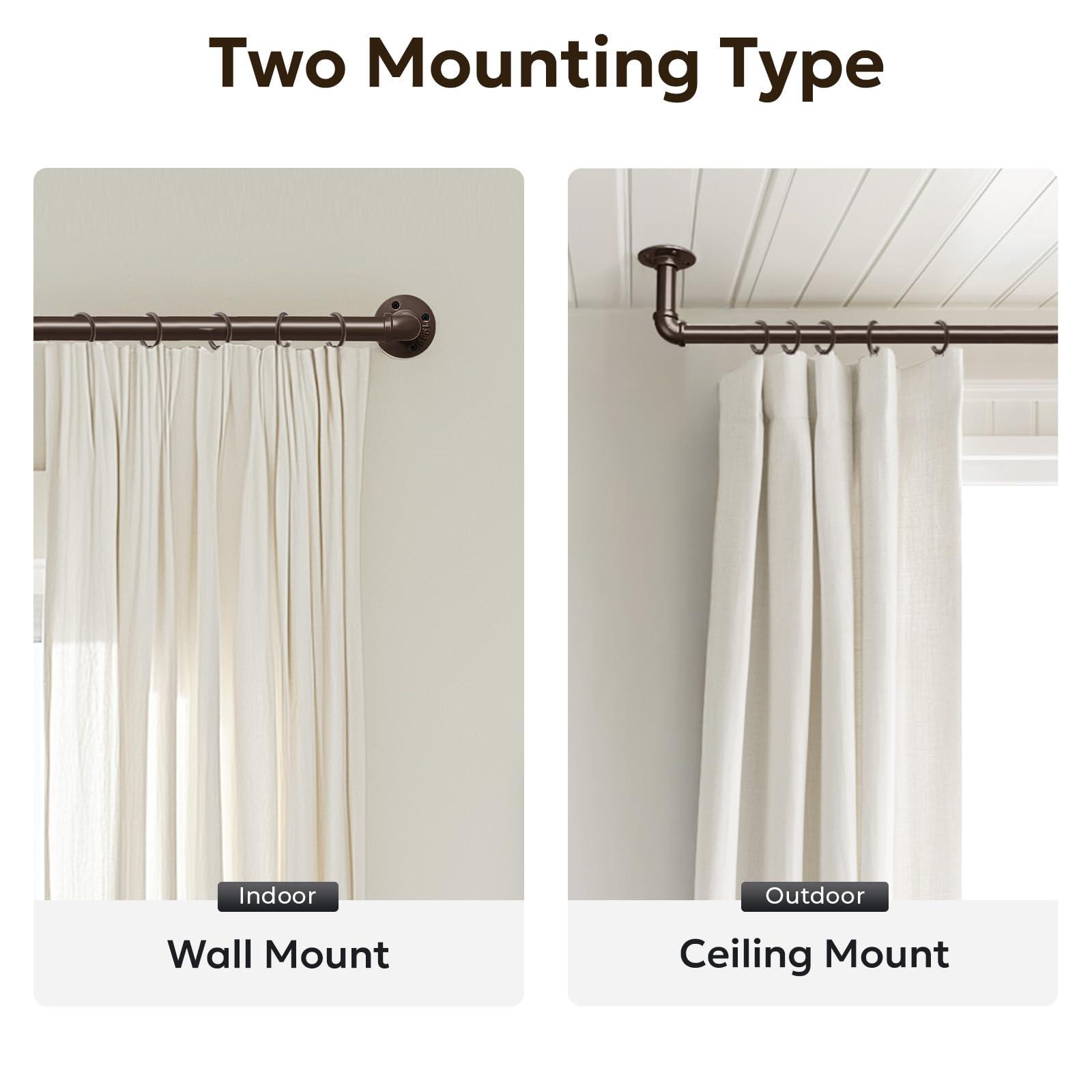 zeerobee Zeerobee Curtain Rods for Windows 120 to 240, 1 Inch Industrial Wrap Around Curtain Rod, Indoor/Outdoor Room Divider Adjustable Drapery Pole, 120"-240", Antique Bronze