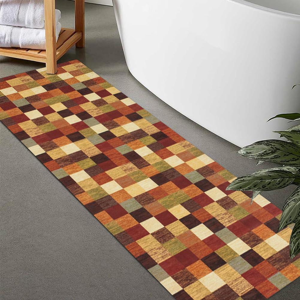LITA LITA-Bath Rug Custom Size-Rubber Non Slip Quick Dry Super Absorbent Thin Rugs Fit Under Door-Washable Bathroom Floor Mats for in Front of Bathtub,Shower Room,Sink, Rainbow Square, 4\' x 44\'