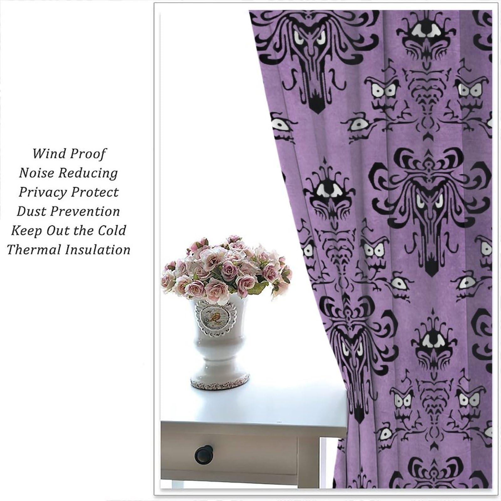 SENRUEGT Halloween Purple Haunted House Window Curtains,Teenage Boys Bedroom Living Room Halloween Party Event Decorative Drapes 42x54 Inch