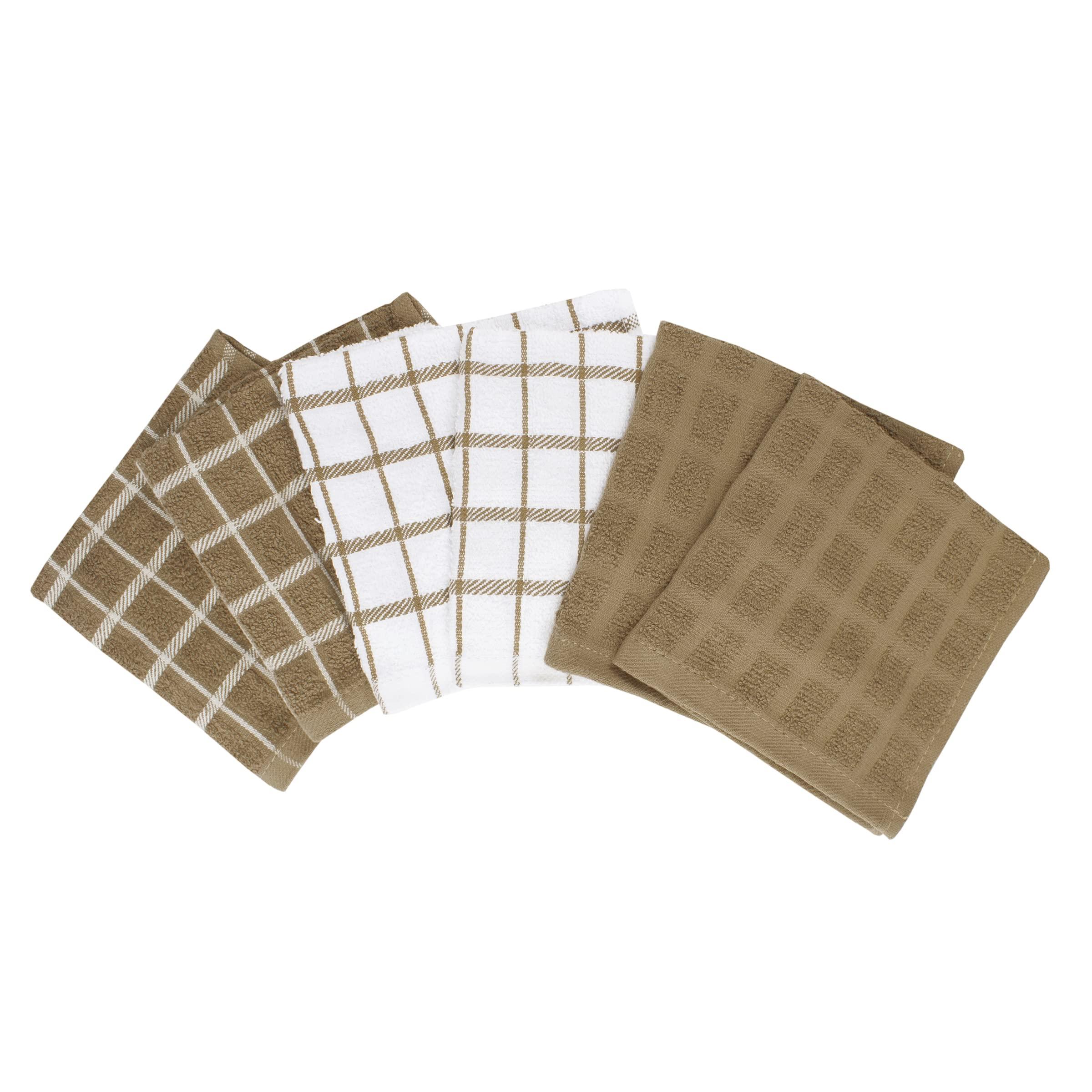 Ritz Ritz 100% Terry Cotton, Highly Absorbent Dish Cloth Set, 12 x 12, 6-Pack, Mocha Brown