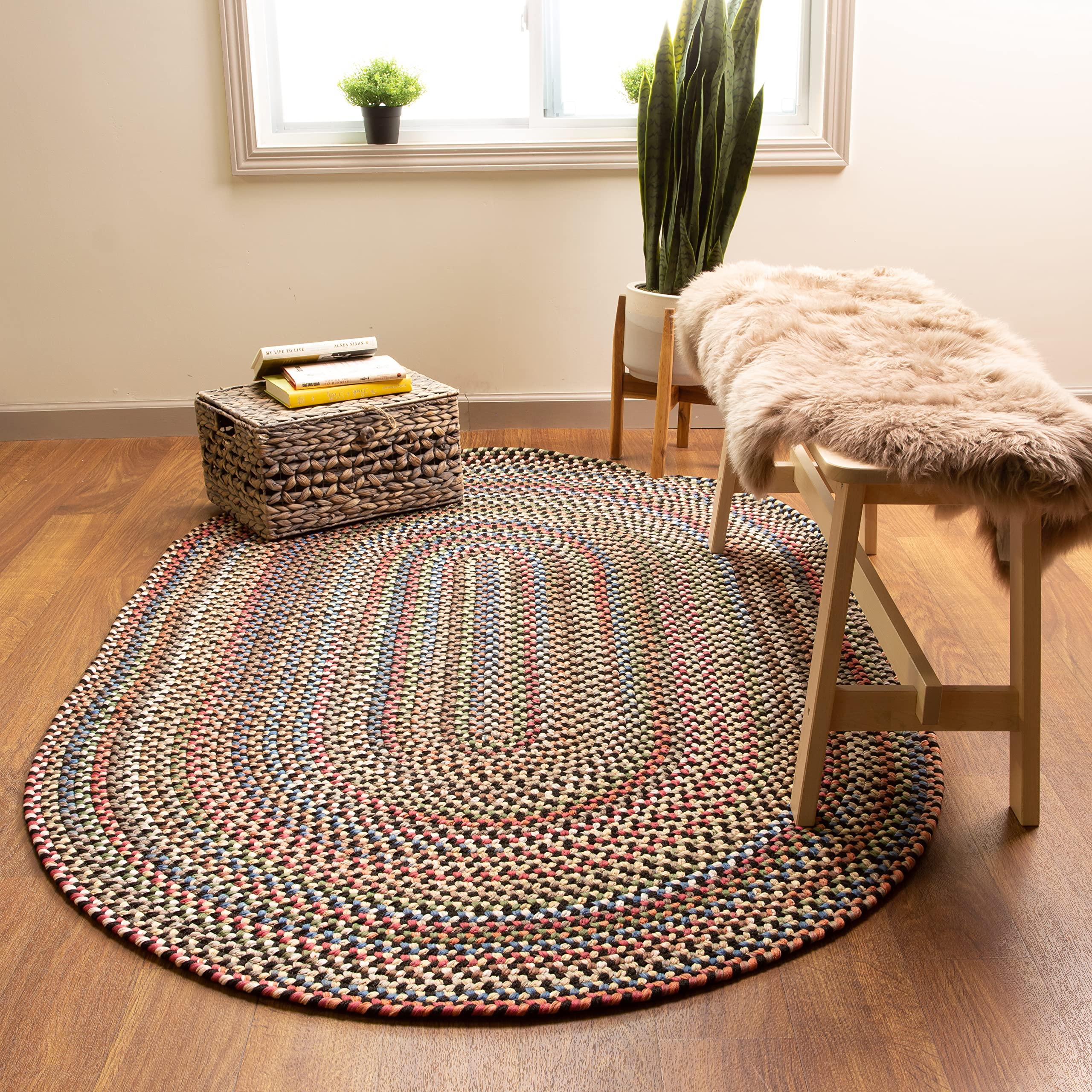 Super Area Rugs Super Area Rugs Roxbury American Made Braided Rug for Indoor Outdoor Spaces, Charcoal/Natural Multi, 3' X 5' Oval