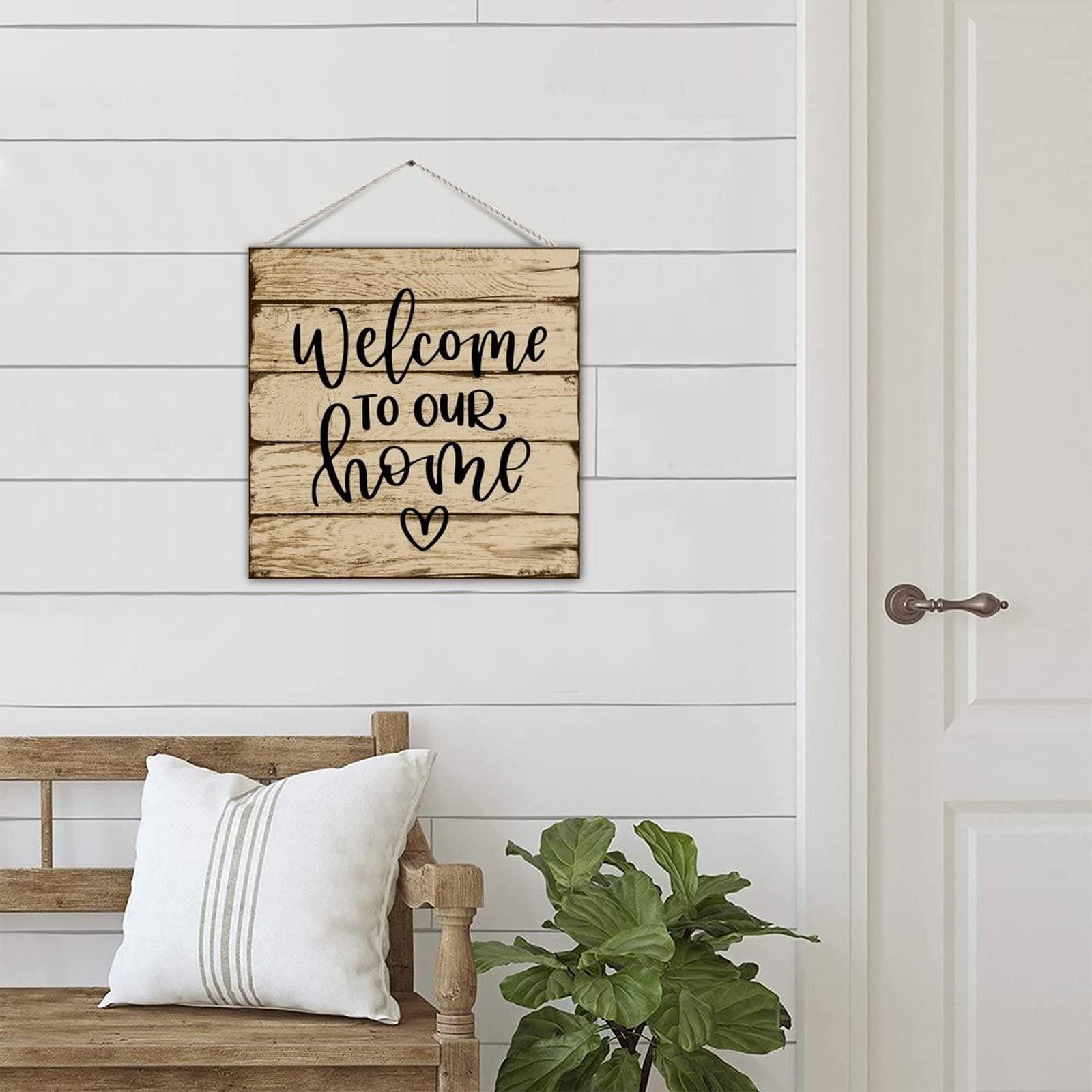 Generic Vintage Wood Sign Plaque Welcome to Our Home Rustic Wooden Craft Sign Welcome Sign Countryside Wood Wall Sign for Yard Bedroom Wall Decor 16x16 Inch