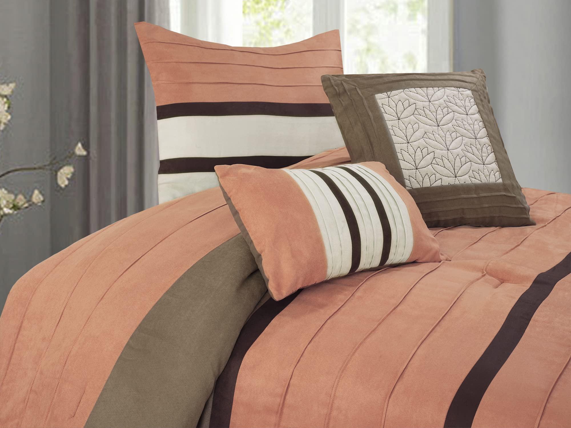 Elegant Comfort Elegant Comfort 12-Piece Bed-in-a-Bag, Cirena Microsuede Comforter Collection with 6-Piece Sheet Set, Smart Pockets and Decorative Pillows, All Season Bedding, 12PC Cirena, King, Dusty Rose