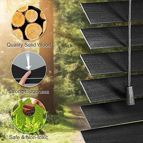 Fiunkes Wooden Window Privacy Shades - Black Venetian Blinds for Windows and Doors, Blackout Plantation Blinds With Noise Reduction and Adjustable Slats for Interior, 27'' W x 60'' H