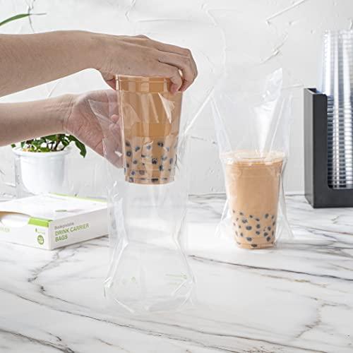 Restaurantware Restaurantware Basic Nature Plastic Drink Carriers 100 Single Cup Plastic Bags For Cups - Disposable With Handles Clear Plastic Drink Delivery Bags For Delivery Coffee Tea Juice